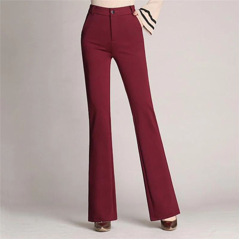 Pongl Women's New Pants Casual Loose Ladies Trousers Office Lady Formal Solid Color Pants Fashon Slim Flared High Waist Trousers