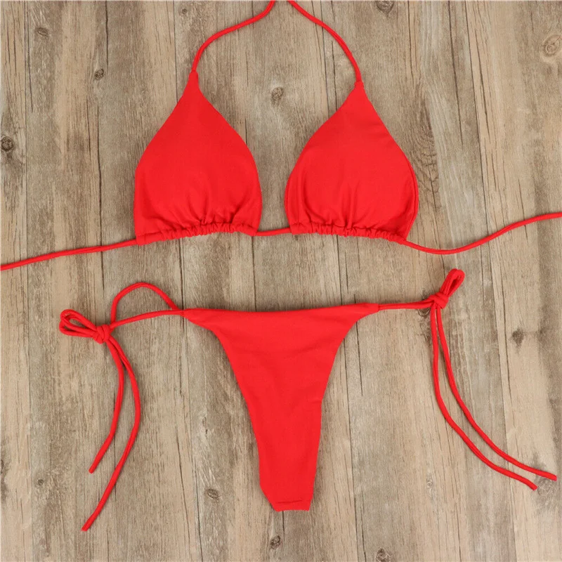 Pongl Pongl Neck With Bikini Solid Color Sexy Swimsuit Lady Split Strap Adjustable Multi-Color Swimsuit Set