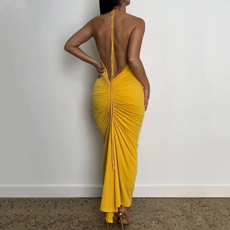 Dress 2022 Women's New Fashion Sexy Backless Slim Round Neck Sleeveless Slit Dress Wedding Prom Party Evening Prestigious Guest