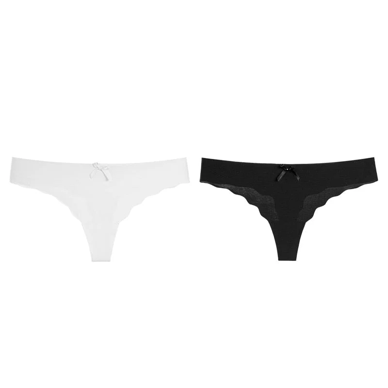 Women's Sexy Thongs G-string Underwear Seamless Invisible Panties For Ladies Fashion Ruffle Female T-back Underpants 1/2pcs