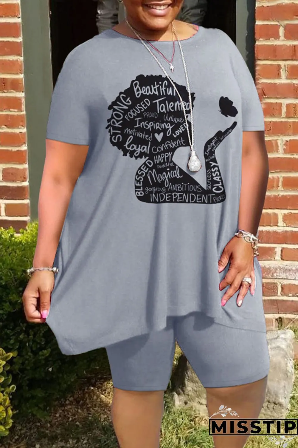 Burgundy Casual Street Print Patchwork O Neck Plus Size Two Pieces