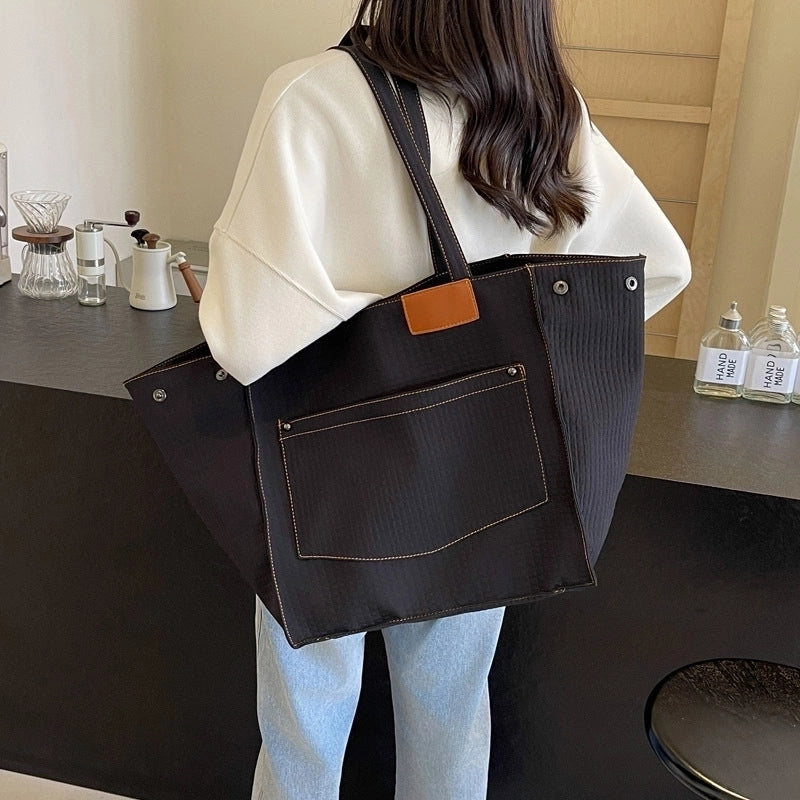 Leopard Print Canvas Tote Large Capacity Bag For Women New Trendy Fashion Original Design Portable Commuter Bag Shoulder