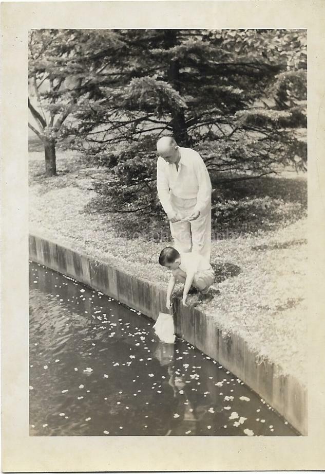 AT THE LAKE 1940'S Boy FOUND bw Photo Poster painting Grandpa NORTH ASBURY PARK New Jersey 19 12