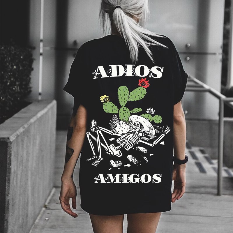 ADIOS AMIGOS skeleton print T-shirt designer