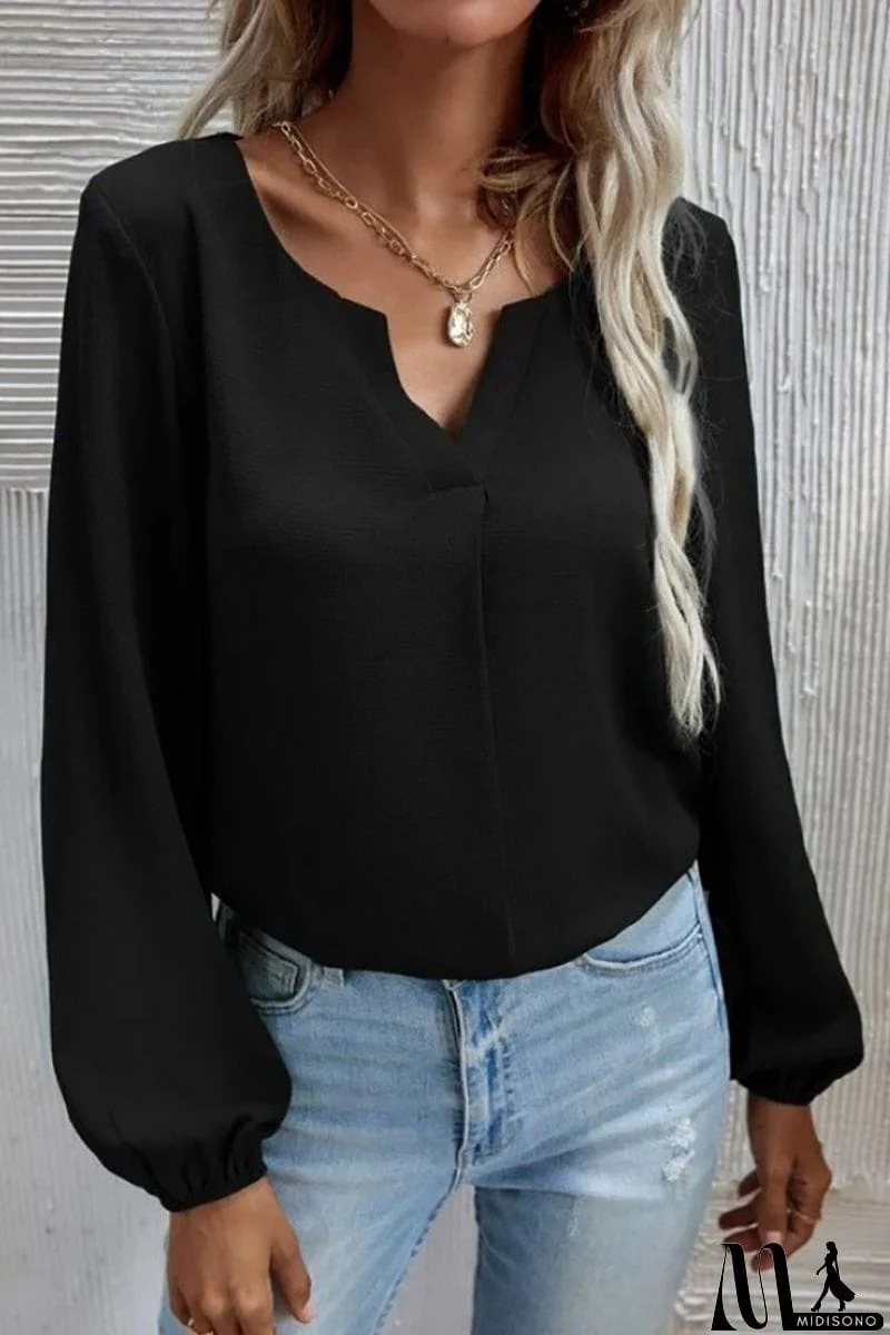 MidiSono - V Neck Long Sleeve Blouse