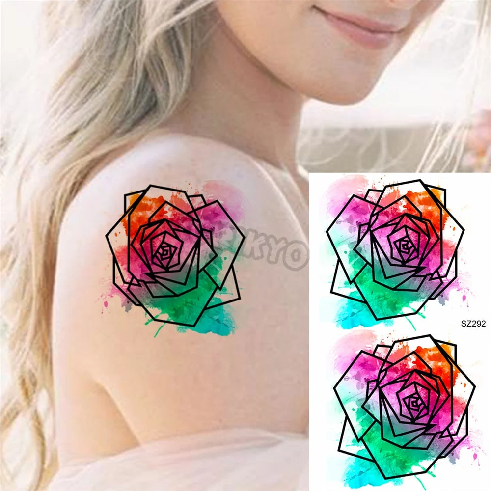 Colorful Dinosaur Temporary Tattoos For Kids Girls Rose Flower Lavender Hummingbird Fake Tattoo Sticker Forearm Neck Tatoos Show