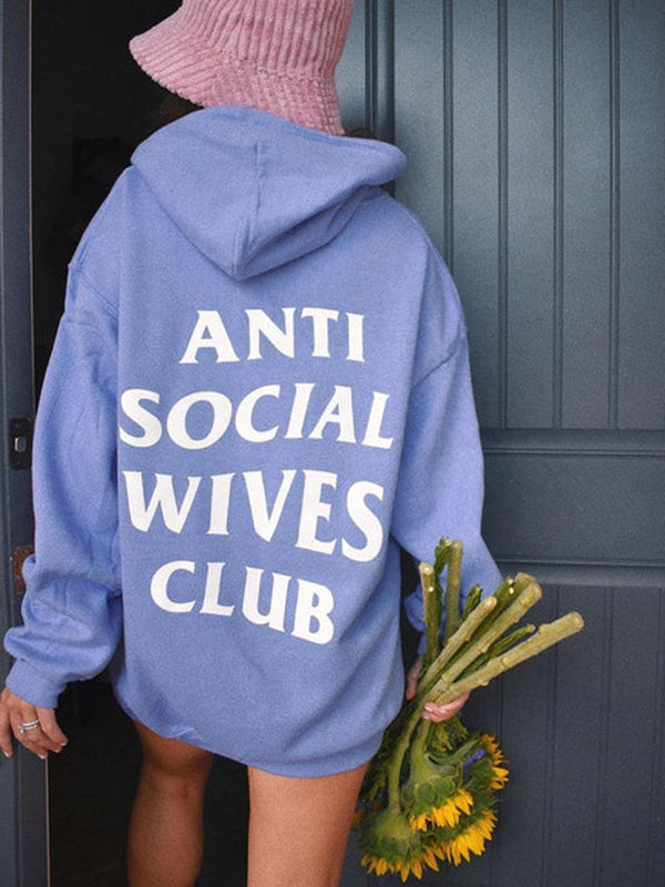 Women's Anti Social Wives Club Graphic Printed Oversized Trendy Hoodie