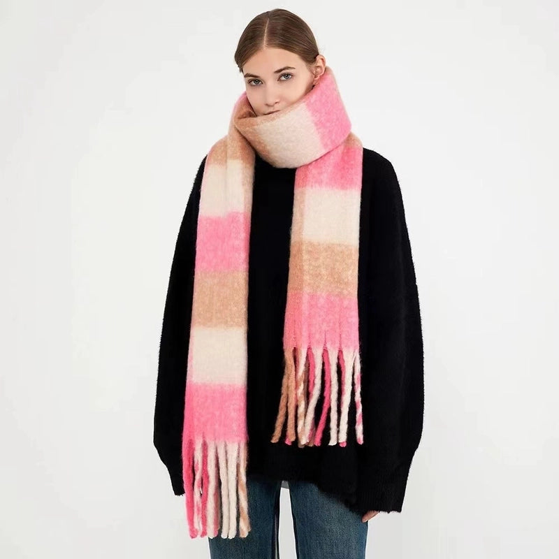 Mohair Rainbow Autumn And Winter Wool Thickened Long Net Red Sea Plaid Scarf Women's British-style Trendy Warm-keeping ·3