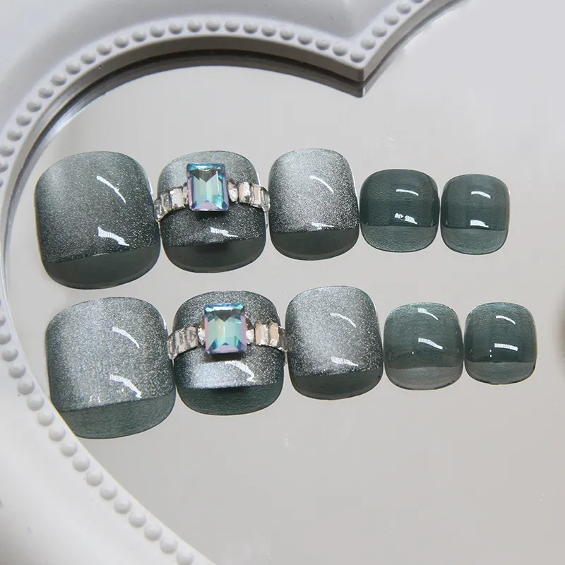 Churchf Churchf Flashing Cat Eye Nail Piece Wearing Armor Removable Toenail Piece Not Dark Green Fingernail Patch 24 Pieces