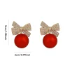 Boucles d'oreilles de no&euml;l en zircon brillant, n&oelig;ud boule rouge
