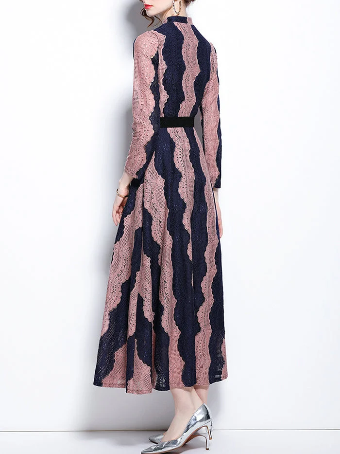 Stand-up Collar Lace Embroidered Long-sleeved Dress