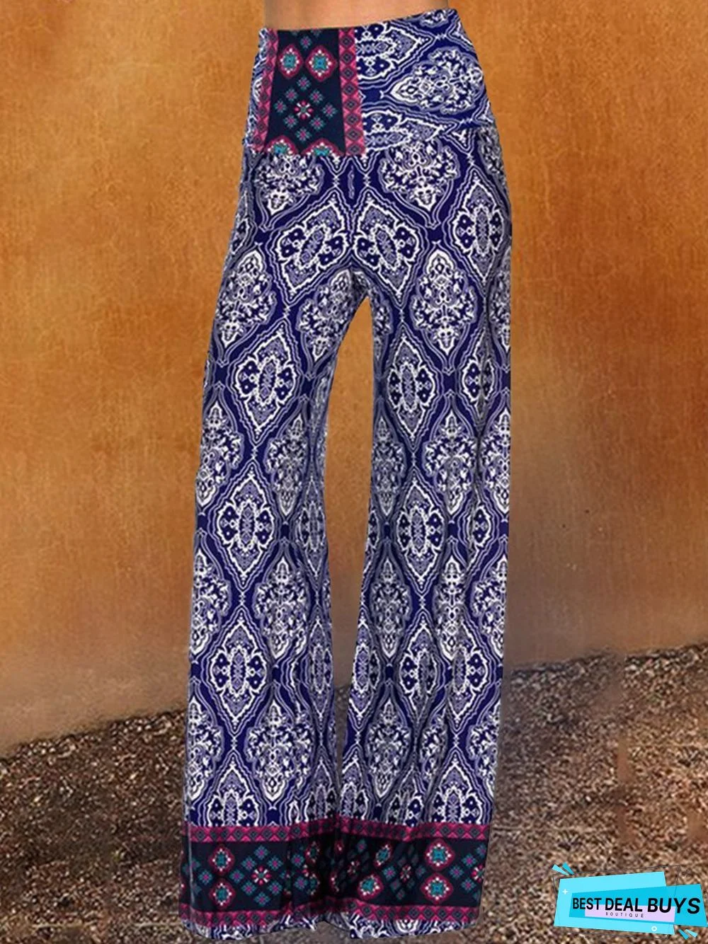 Paisley Shift  Printed  Cotton-blend  Boho Blue Pants