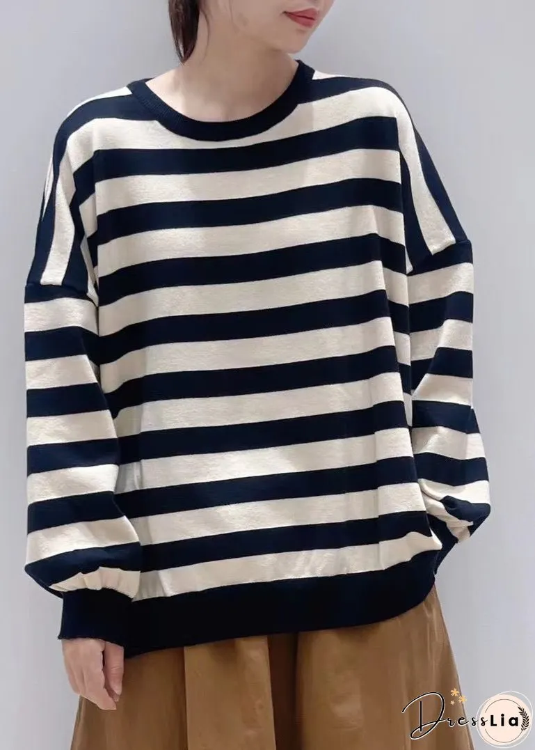 Italian Coffee Oversized Striped Cotton Sweatshirt Winter