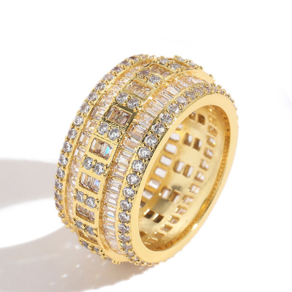 Double Layer Iced Out Baguette Bling CZ Stone Hoop Rings