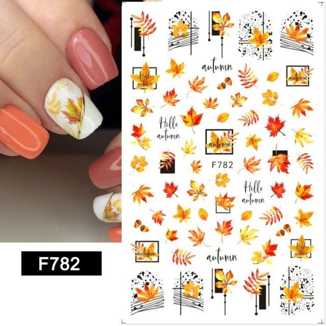 Nail Stickers Back Glue Maple Leaf Girl Rose Mountain Peak Pattern Designs Nail Decal Decoration Tips For Beauty Salons