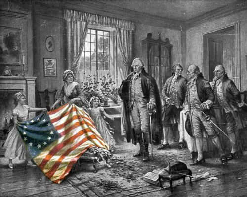 PRESIDENT GEORGE GEORGE WASHINGTON BETSY ROSS AMERICAN FLAG 8.5X11 Photo Poster painting PICTURE