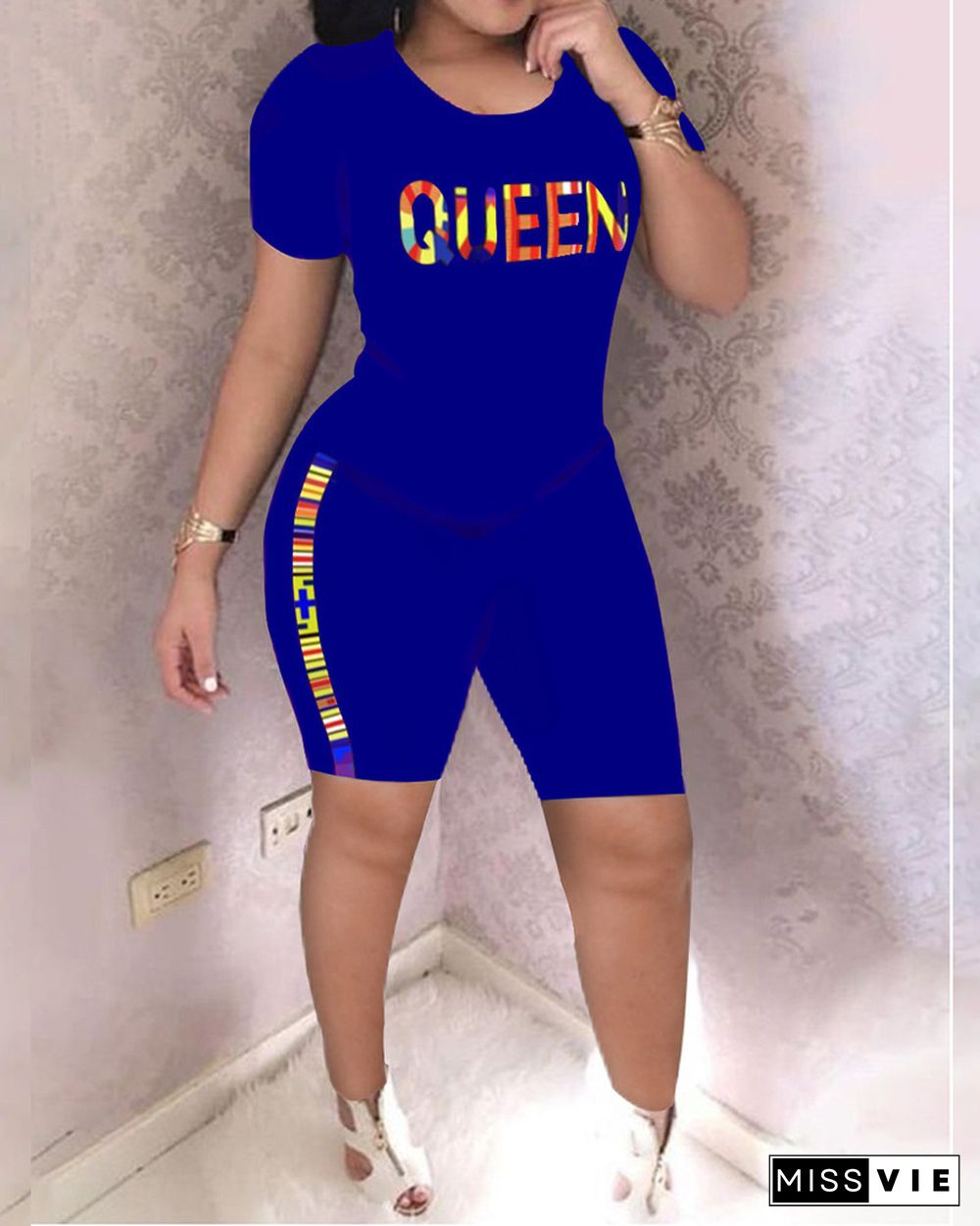 Casual O Neck T Shirt Biker Shorts Tracksuits