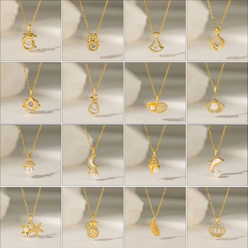 Titanium Steel Copper Plating Geometric Dolphin Shell Copper Necklaces