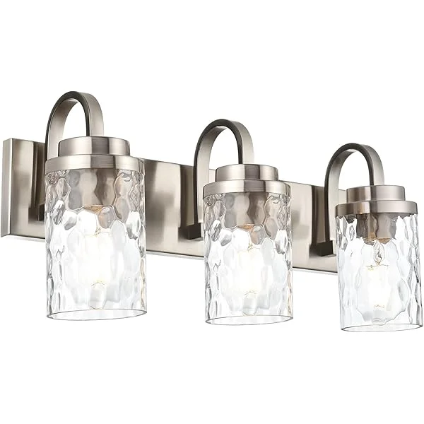 23.6 Inch Brushed Nickel Vanity Light Modern Bathroom Lights Over Mirror 3-Light Wall Mount Light Fixture with Hammered Glass Shade for Stair Kitchen Hallway, Elegant Goose Arm 3 lights Brushed Nickel