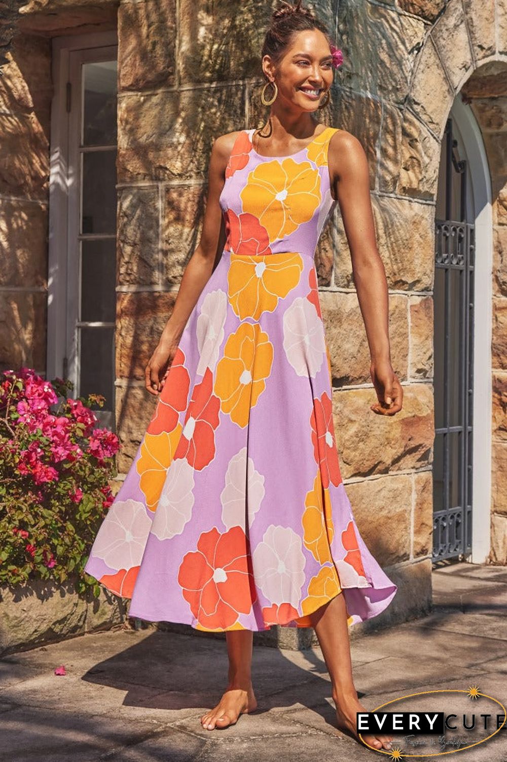 Fashion Print Sleeveless Beach Maxi Dress