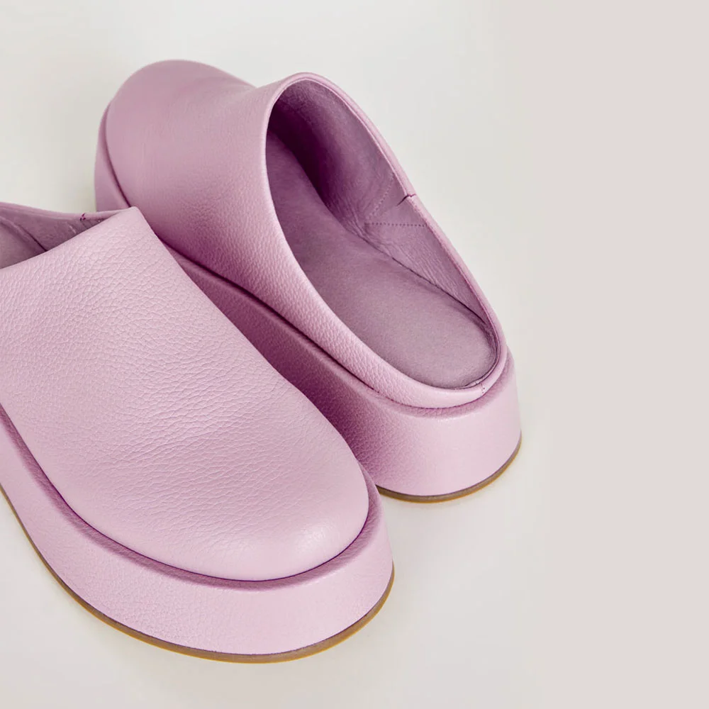 Light Purple Round Toe Platform Heel Backless Women's Mules Shoes