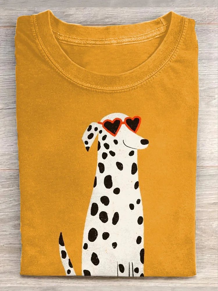 Unisex Funny Dog Art Illustration Printed Casual Short-Sleeved T-Shirt