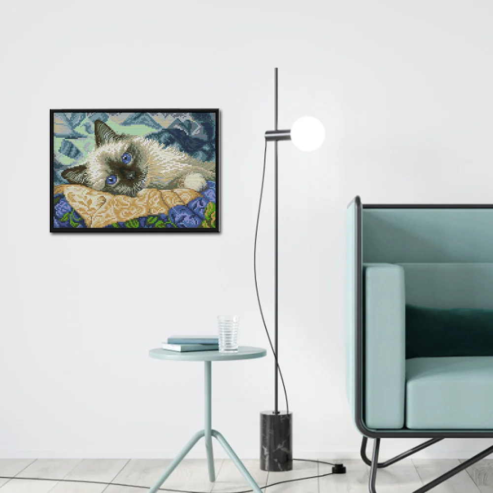 14CT Full Stamped Cross Stitch - Cat(Canvas|30*21CM)