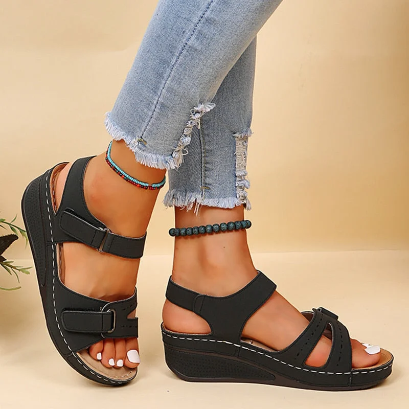 Women Sandals Wedges Heels Sandals For Summer Shoes Women Peep Toe Platform Sandalias Mujer Medium Heel Wedges Shoes Female