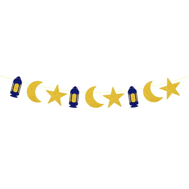EID Mubarak Banner Glitter Star Moon Letter Paper Bunting Garland Islamic Muslim Party Ramadan Kareem Decorations for Home 2022