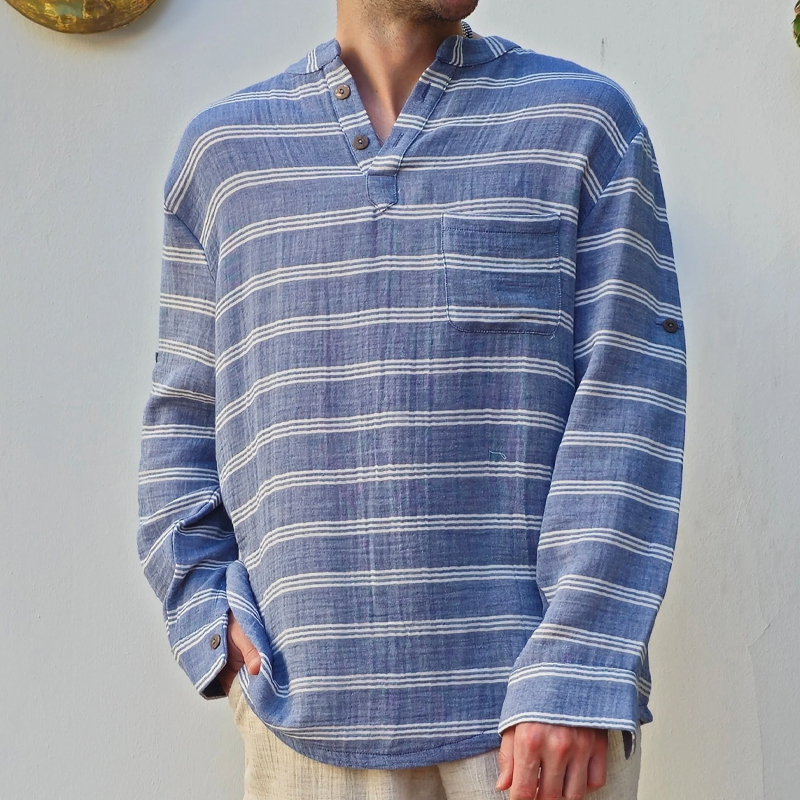 Men's Light Indigo Striped Double Gauze Shirt