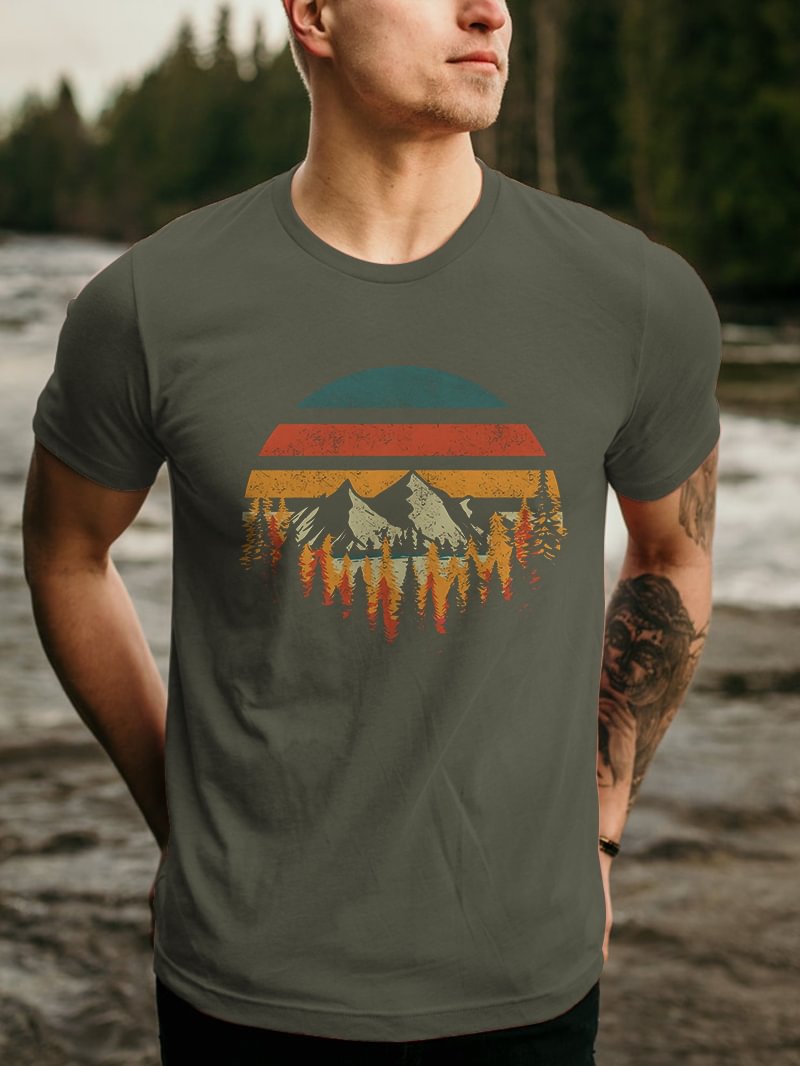 Mountain River Wood Forest National Park Printed Crewneck Men's T-Shirt