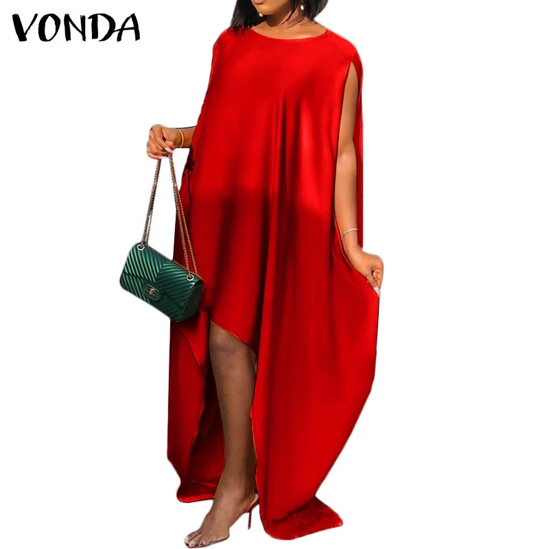 Summer Satin Dress 2022 VONDA Women Bohemian Casual O Neck Sexy Sleeveless Solid Silk Maxi Long Dresses Elegant Party Sundress