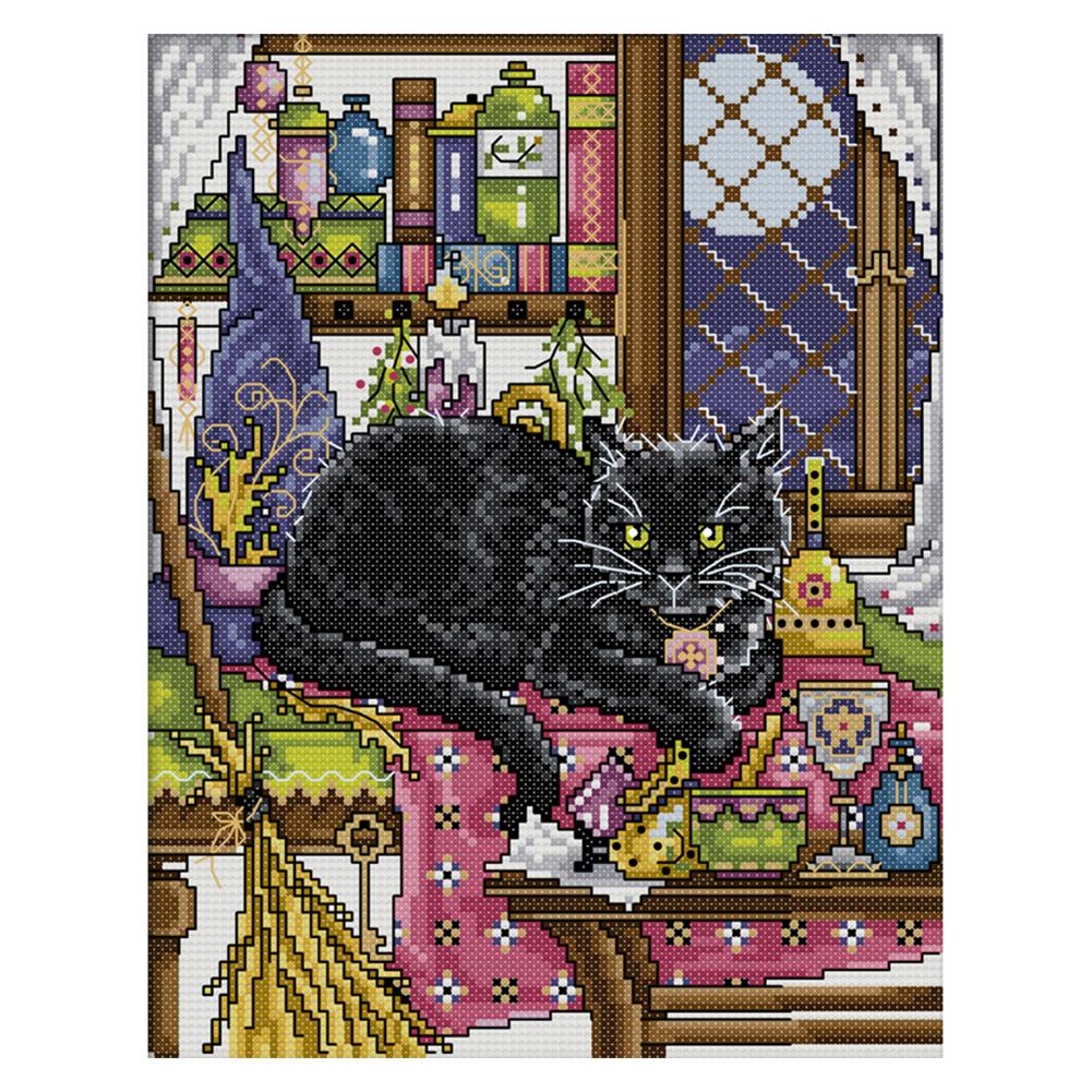 

Black Cat - 14CT Stamped Cross Stitch - 22*30cm, 501 Original