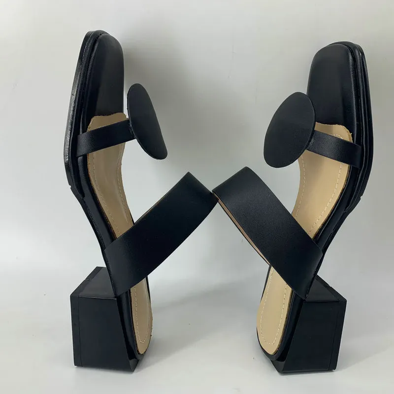 Big size 33-48 summer high heels slippers woman pu leather open toe fashion slippers elegant woman shoes concise slides