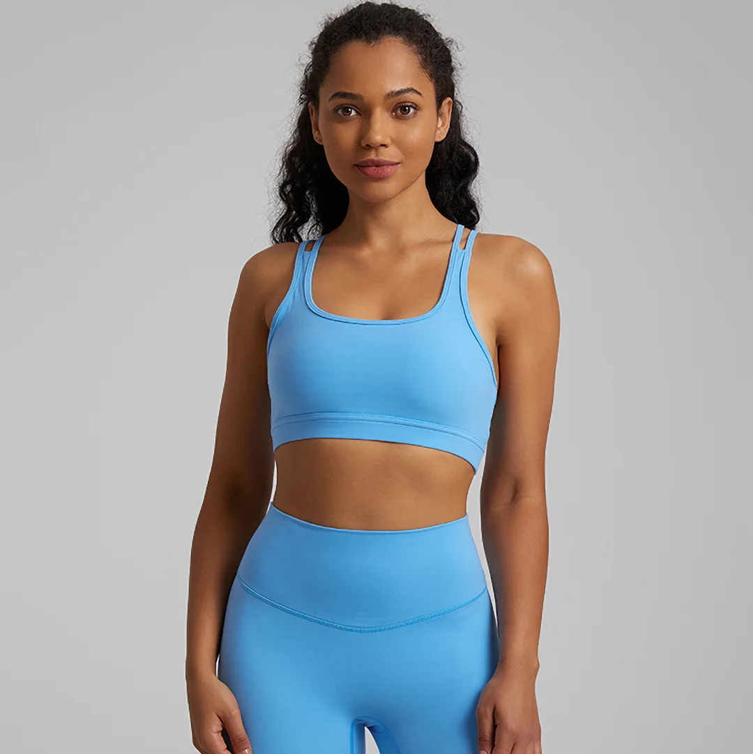Solid color back cutout high stretch sports bra