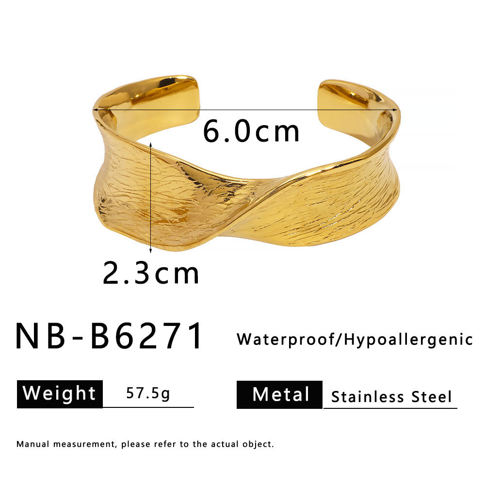 Stainless Steel Wide Cross Casting Bracelet Inlaid Zircon Ins Style Open Bracelet For Women