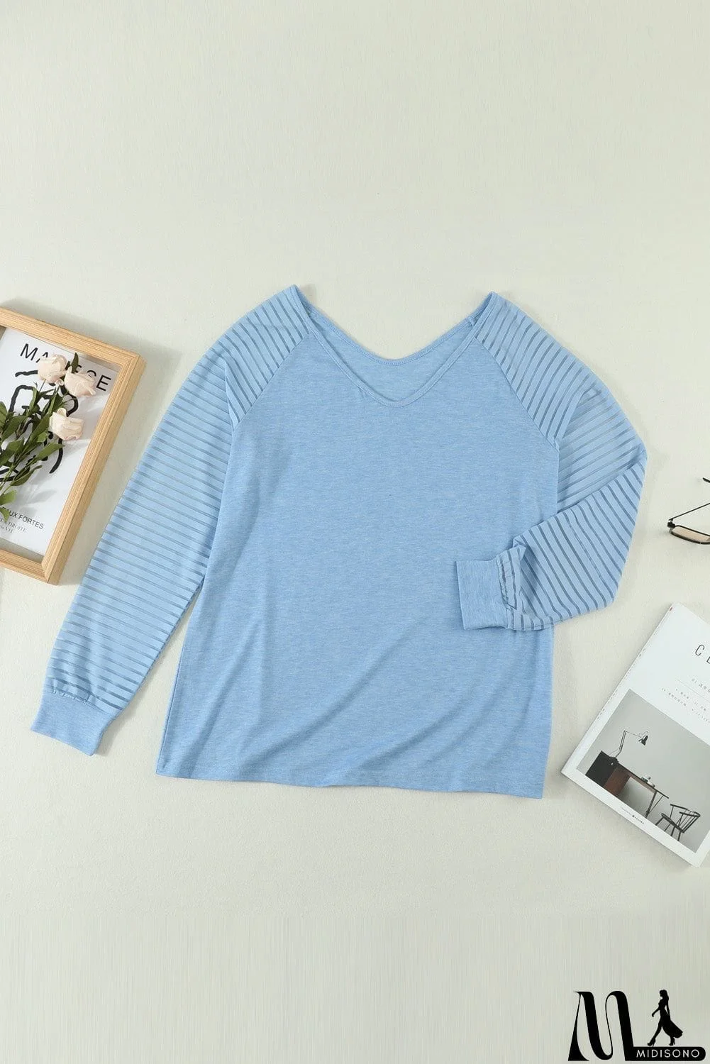 MidiSono - Sheer Stripe V-Neck Top