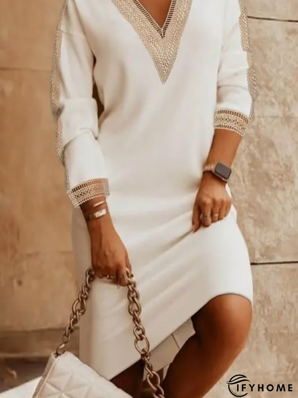 Long Sleeve V Neck Dress | IFYHOME