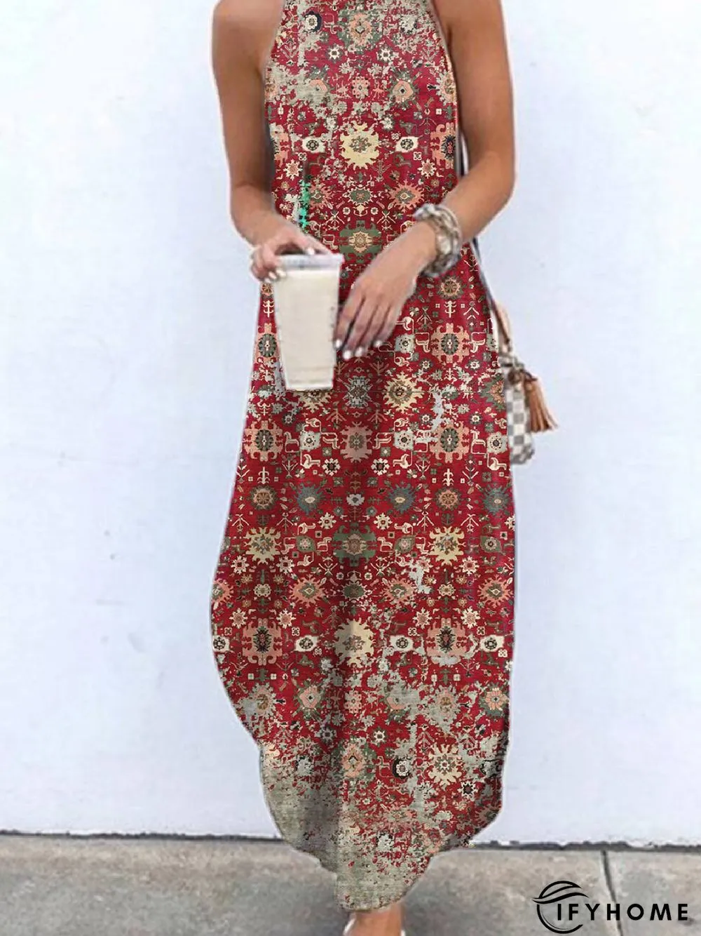Floral Vintage Floral-Print Sleeveless Knitting Dress | IFYHOME