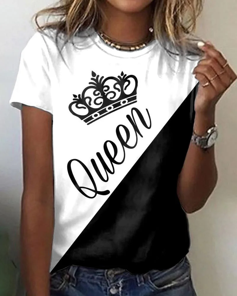 Casual Crew Neck Short Sleeve Printed T-Shirt