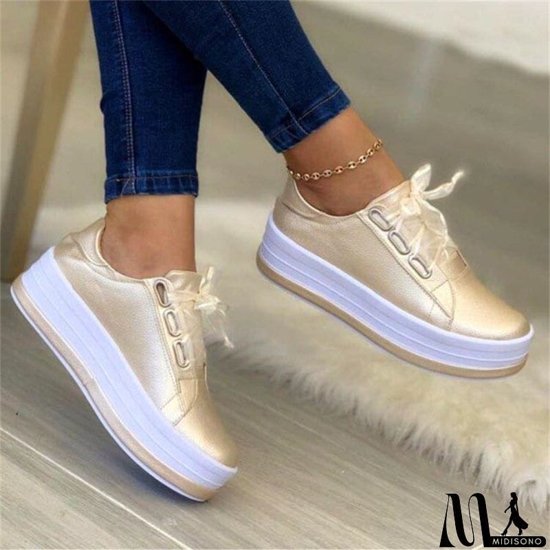 MidiSono - New Shallow Mouth Round Toe Lace Up Platform Shoes