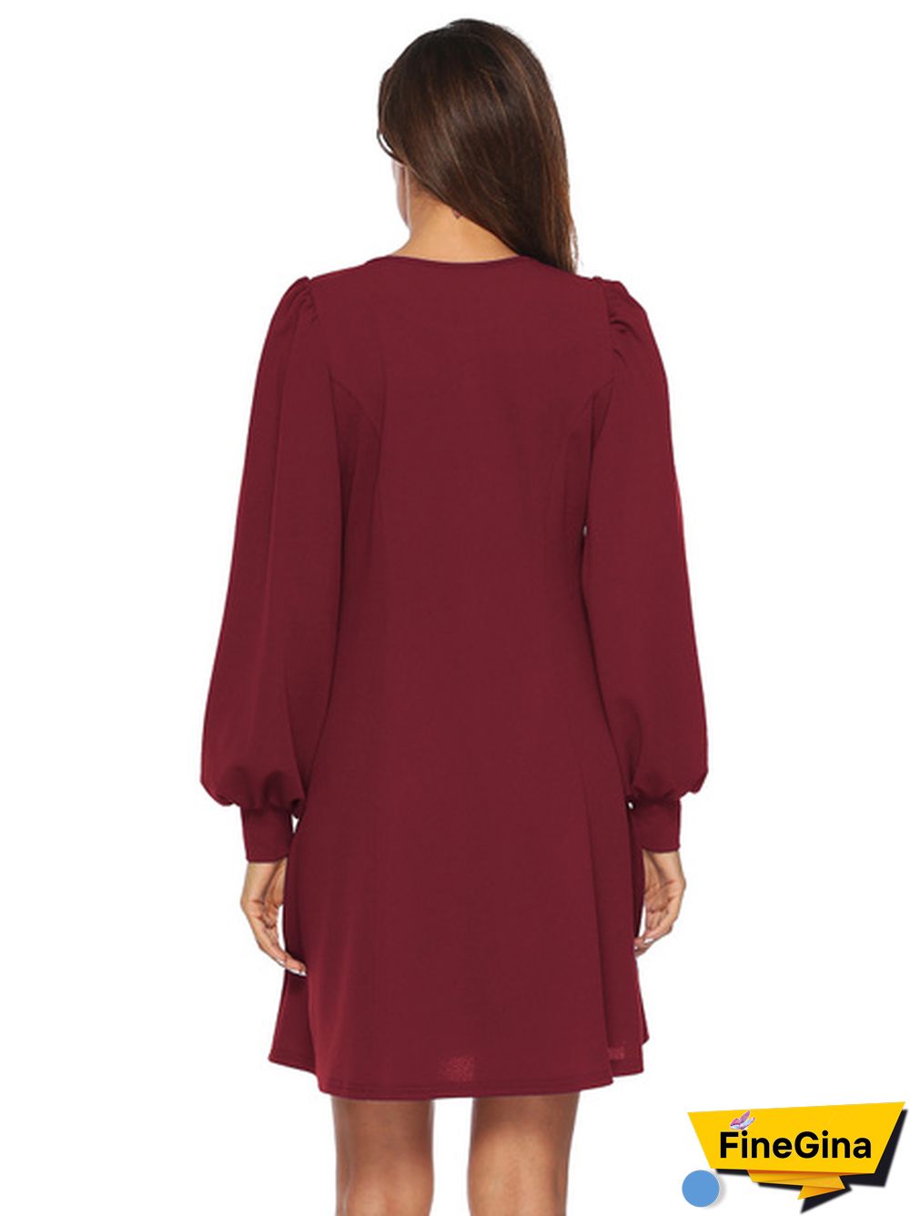 Solid Bishop Sleeve Dress