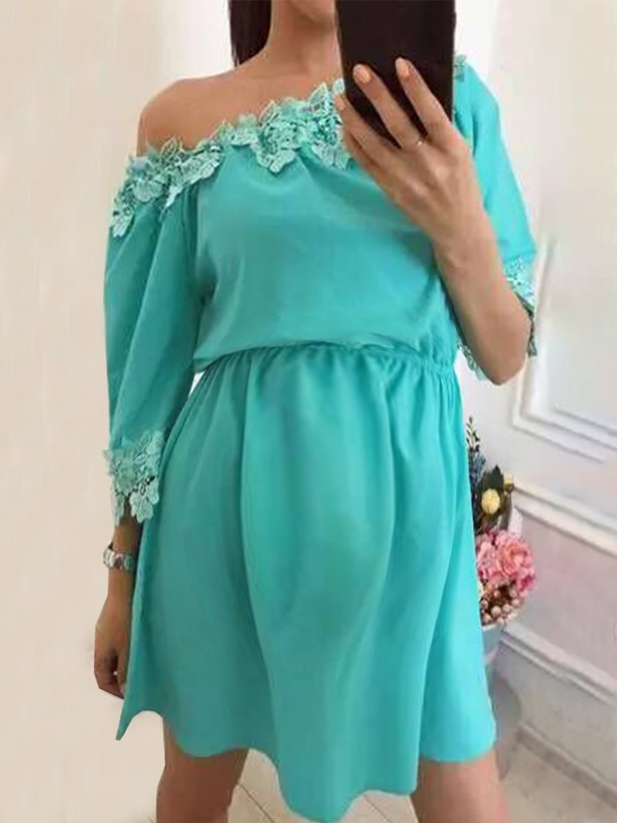 maternity casual v neck color matching frenulum dress