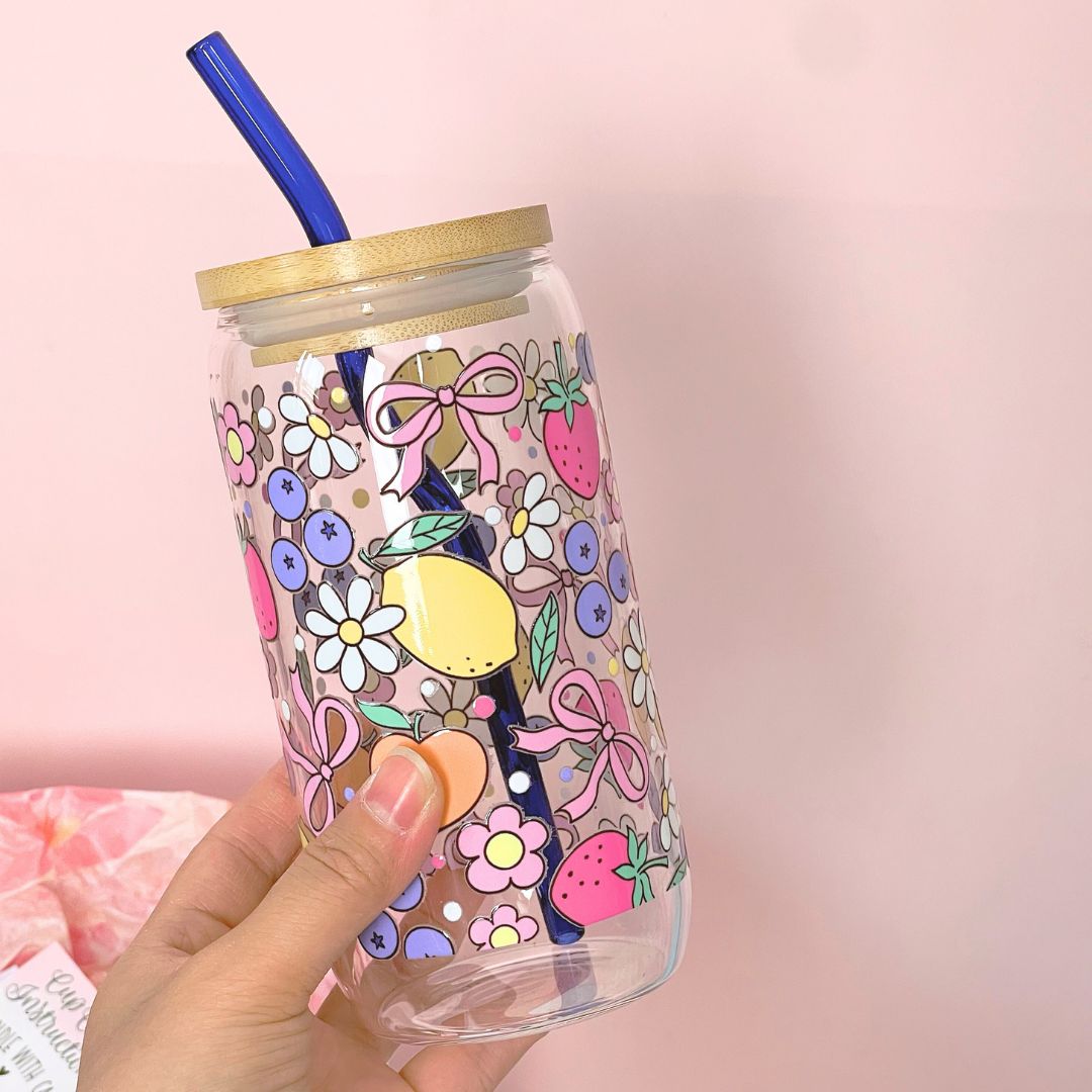 Maneifurui™   Coquette Summer Fruit Glass Can