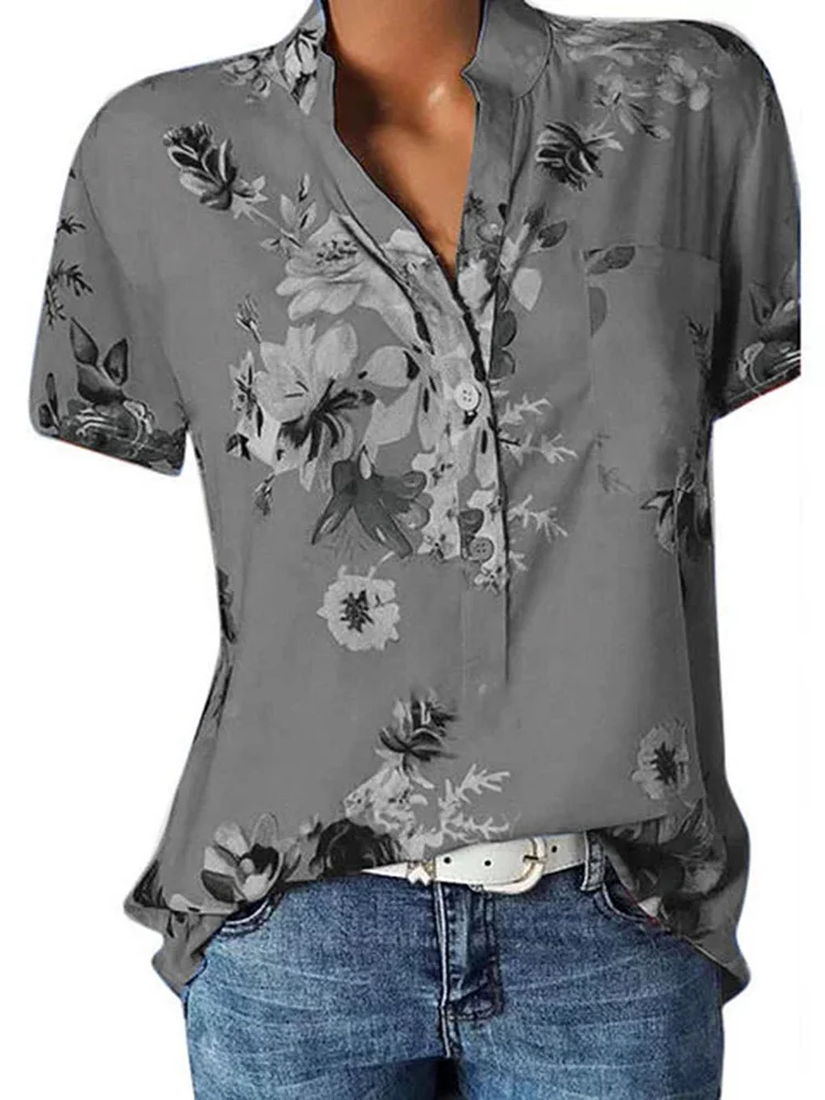 Bestdealfriday Casual Floral Print Short Sleeve Shirts Tops 8986369