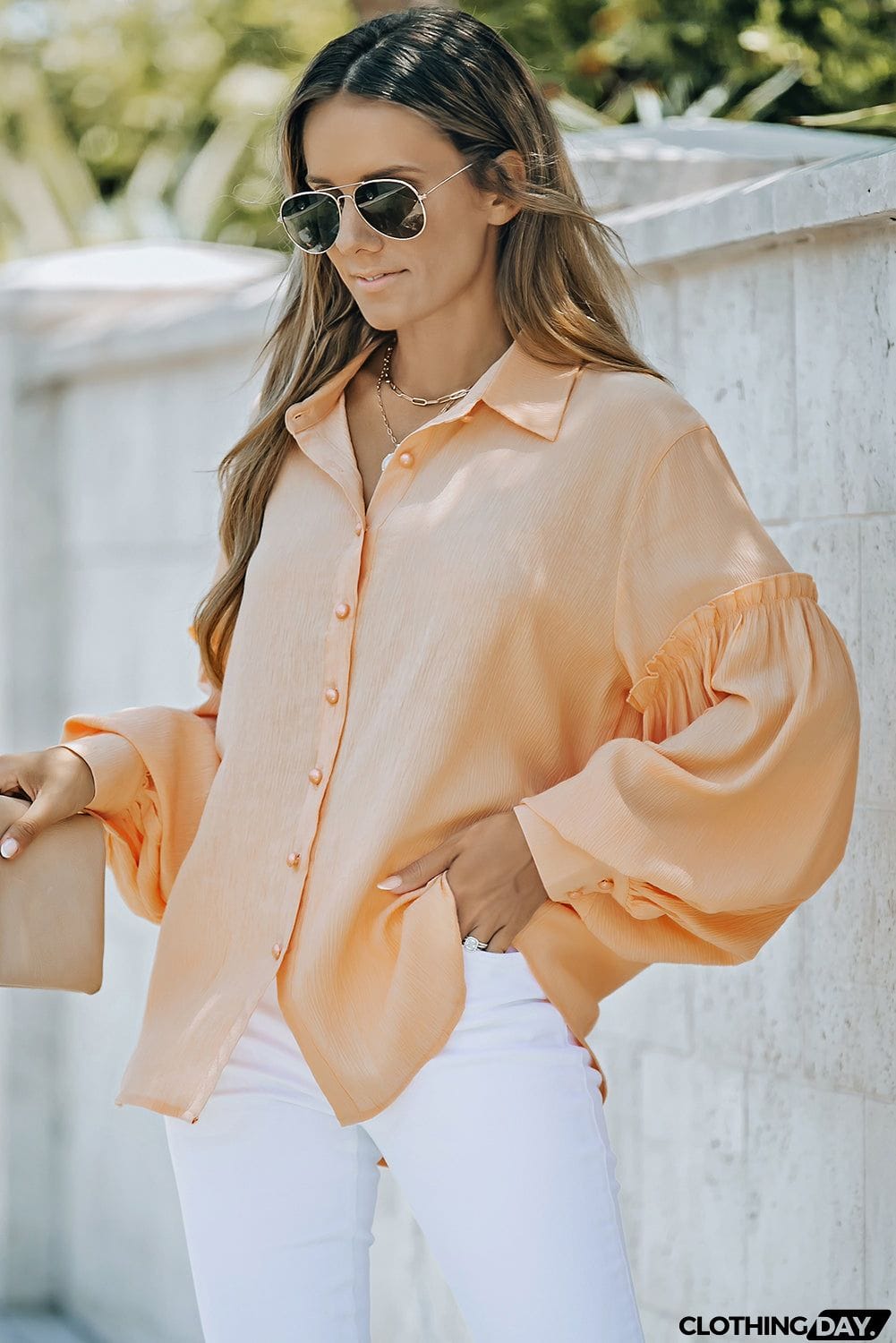 Ruffled Patchwork Bubble Sleeve Loose Shirt