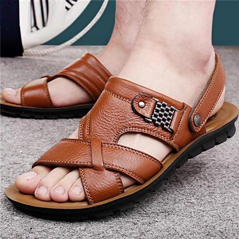 Men's Genuine Leather Casual Non-Slip Sandals Beach Slippers Shoes