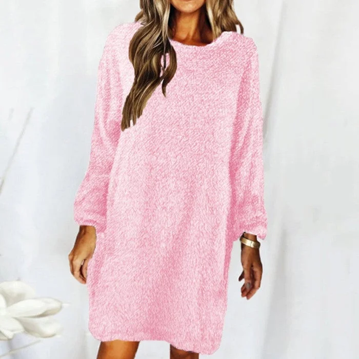 Plush Long Sleeve Round Neck Loose Dress