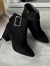 Chunky Heel Buckle Pointed-Toe Suede Martin Boots