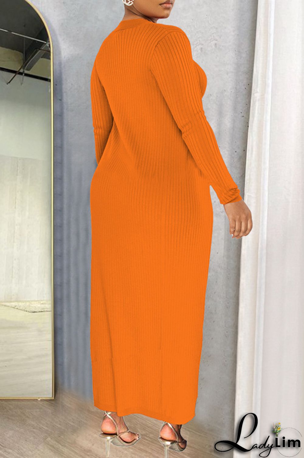 Orange Fashion Casual Solid Patchwork Square Collar Long Sleeve Two Pieces